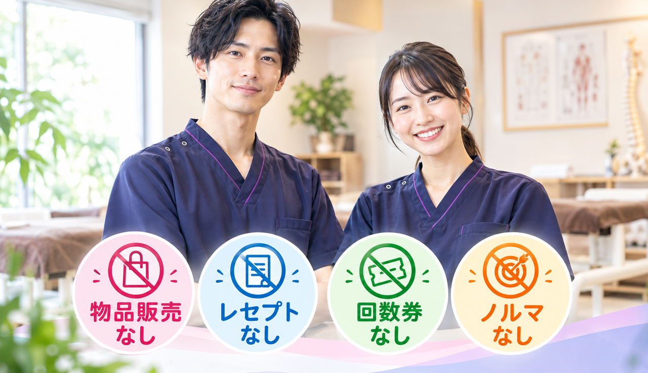 レセプトなし、回数券なし、物品販売なし、ノルマなし。